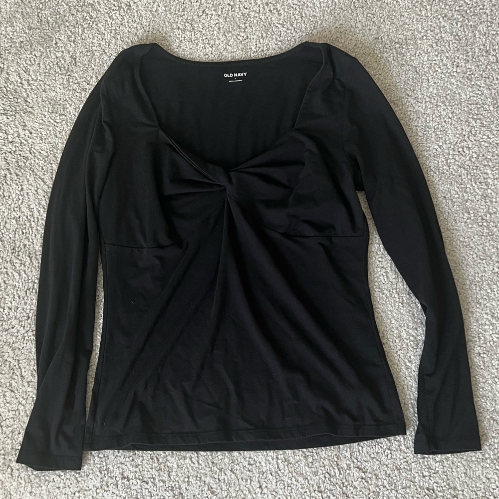 Old Navy Black Long Sleeve Twist-Front Top
